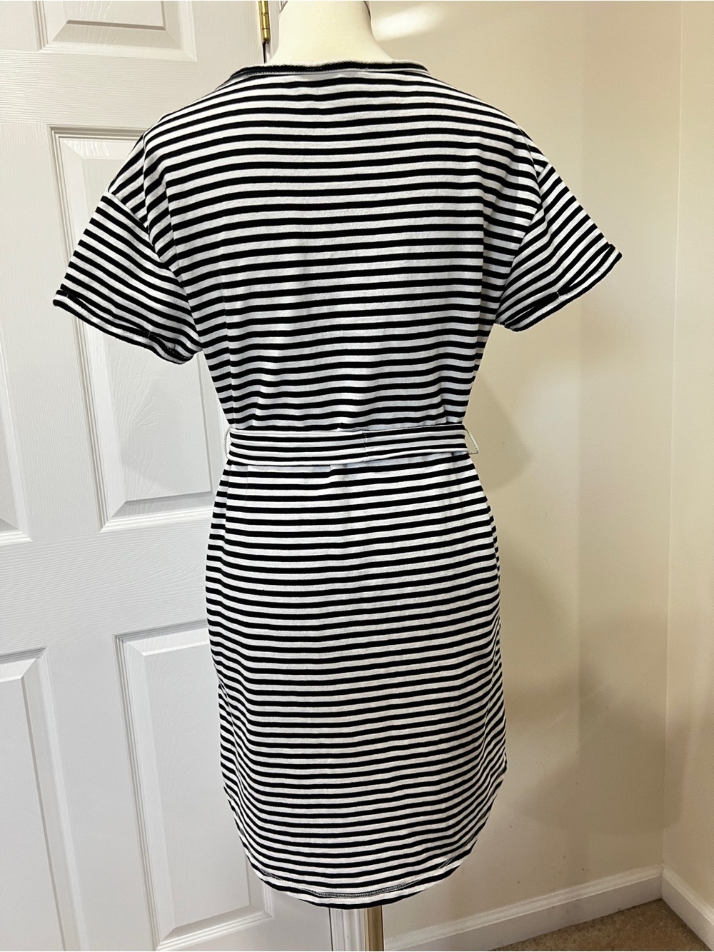 Lucky Brand Striped Shirt Dress Tie Waist Size Small Petite Loose Fit White/Blac - Picture 3 of 12